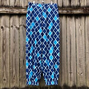 EShakti Wide Leg Jogger Pants Size XL Blue Geometric Parachute Pants